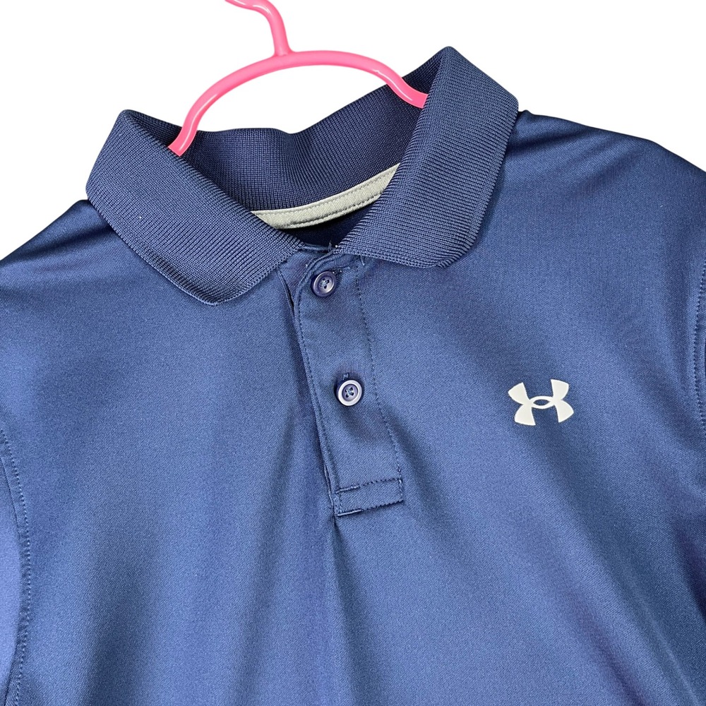 Under Armour Boys Navy Blue Performance Polo‎ Shirt YMD Medium Short Sleeve Logo